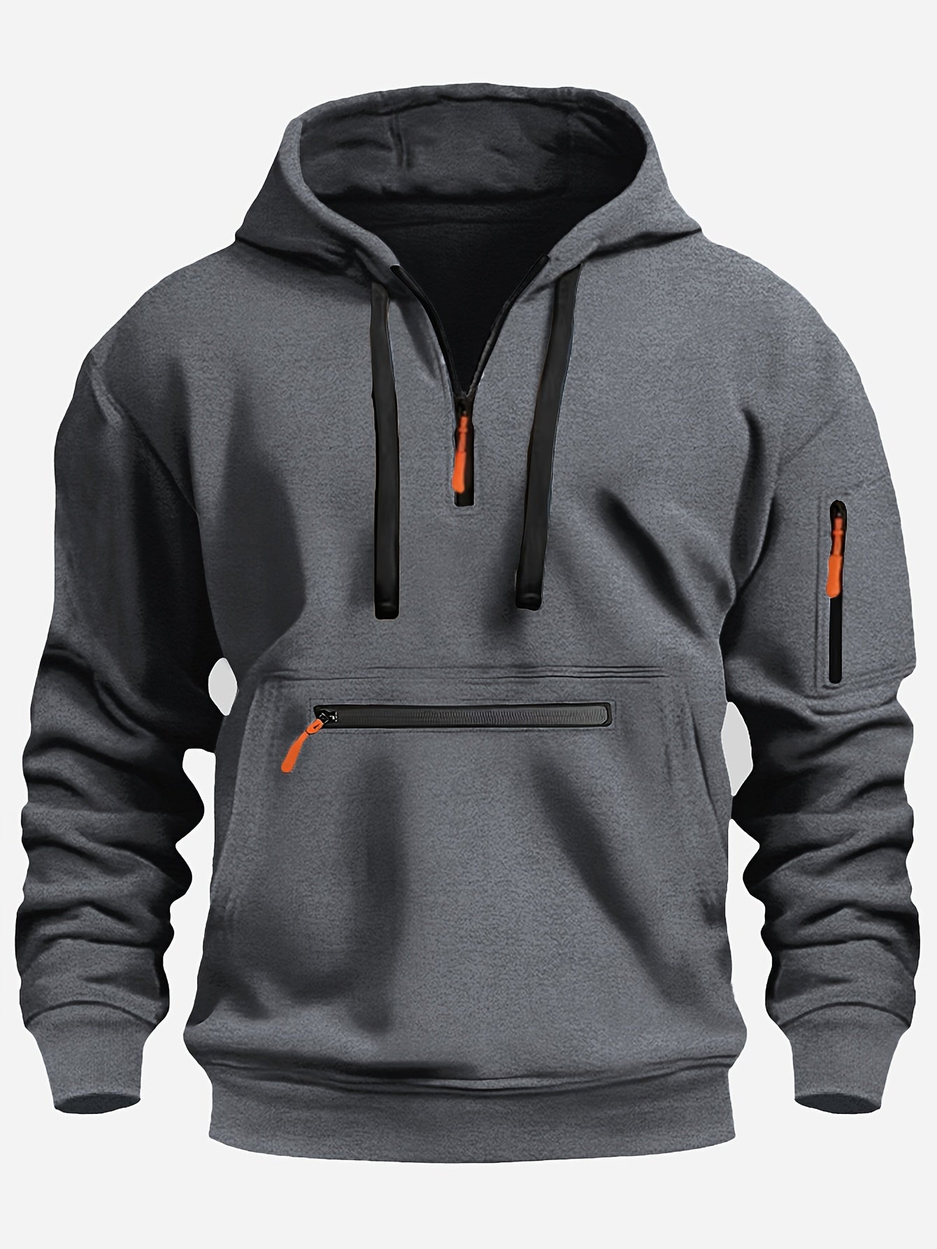 Cozy Men's Hooded Sweatshirt - Soft 100% Polyester Knit Fabric, Slight Stretch, Solid Color, Long Sleeve, Pullover Style, Zipper Details for Fall/Winter Outdoor & Weekend Casual Wear, Perfect for Chilly Days