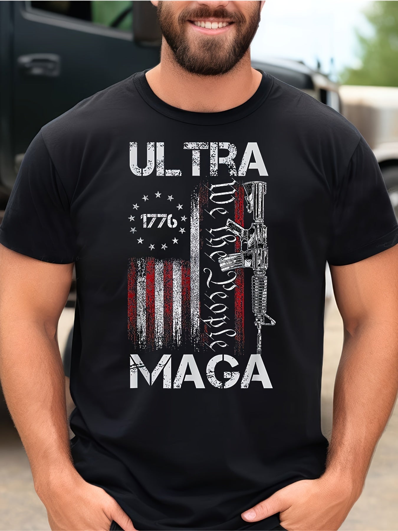 Vintage USA Flag Ultra Maga Gun USA Trump 2024 Men's T-Shirt