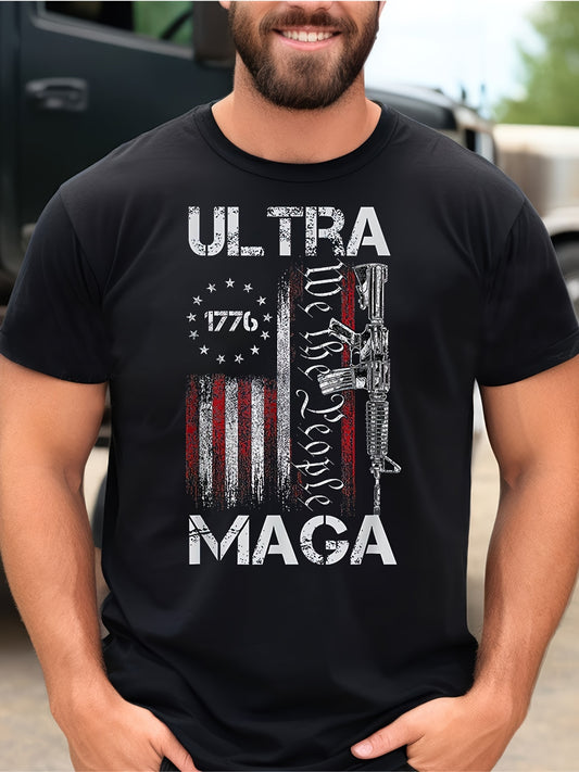 Vintage USA Flag Ultra Maga Gun USA Trump 2024 Men's T-Shirt
