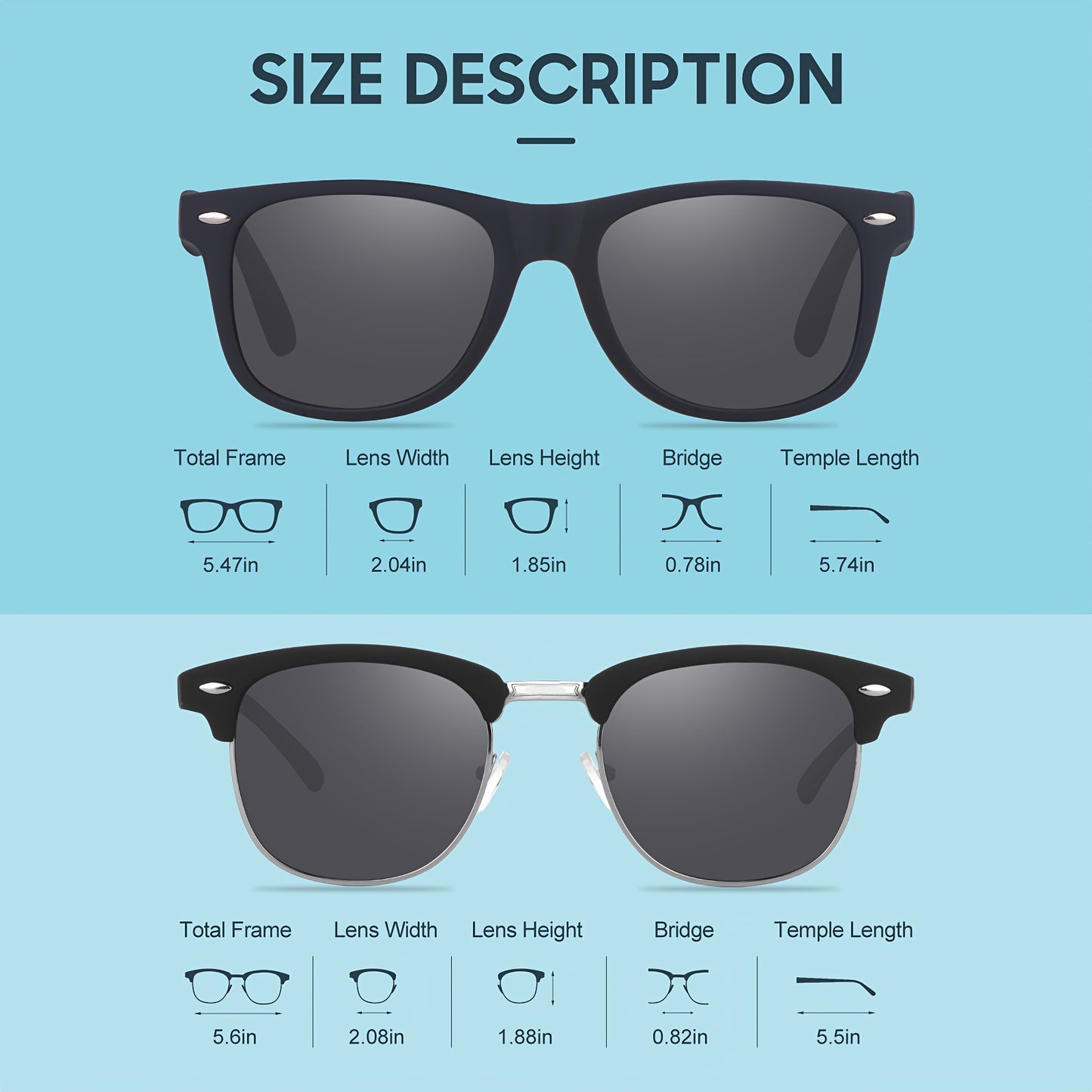 2 Pcs Sunglasses for Men Women Polarized Sun Glasses with UV Blocking for Driving Fishing