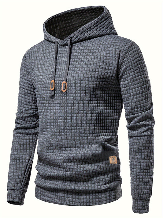Waffle Pattern Solid Hoodie, Cool Hoodies For Men, Men's Casual Pullover Hooded Sweatshirt Streetwear For Spring Fall, As Gifts