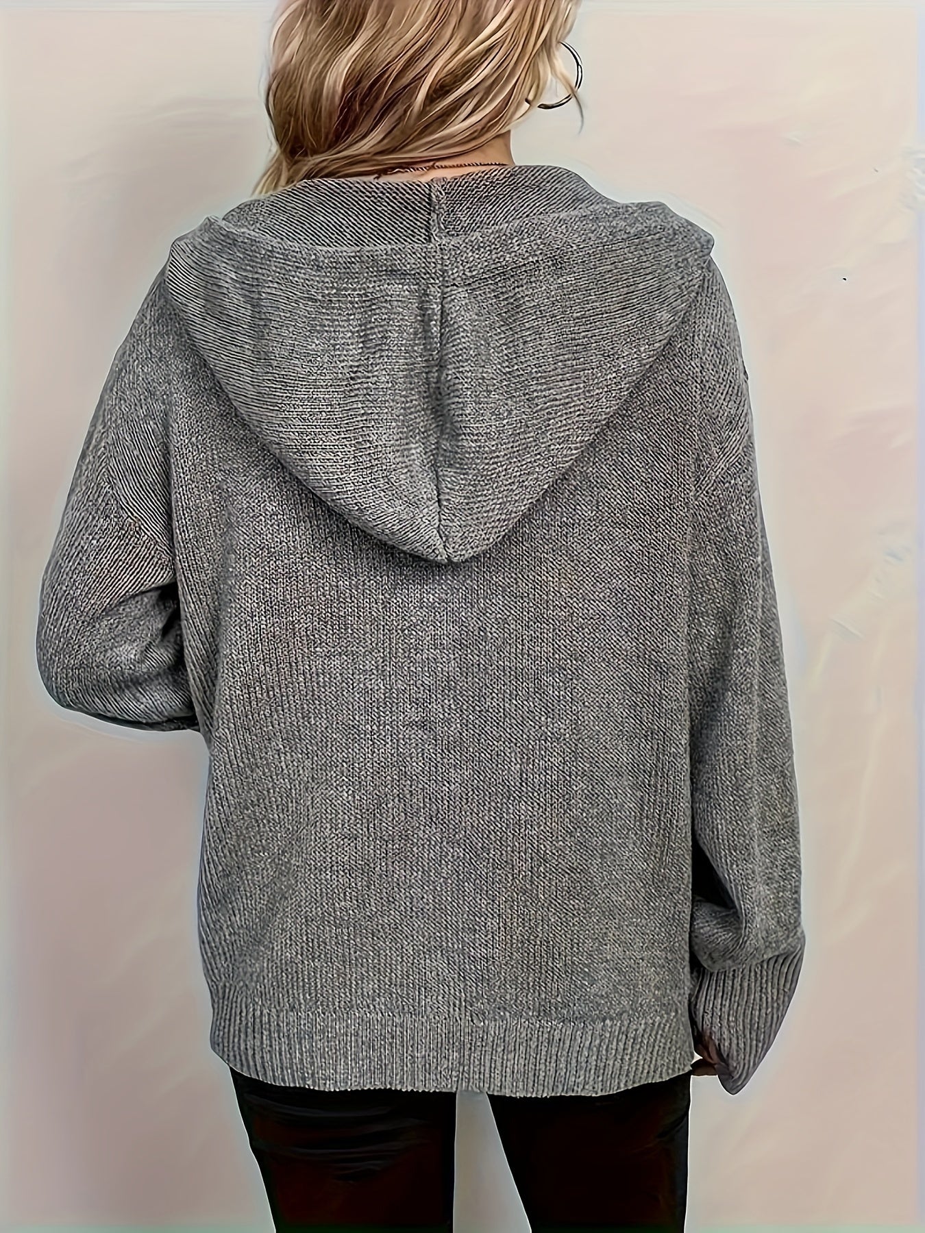Cozy Solid Color Knit Cardigan - Women's Long-Sleeved Casual Button Front Hooded Jacket with Drawstring - Soft, Warm, and Versatile for Daily Wear