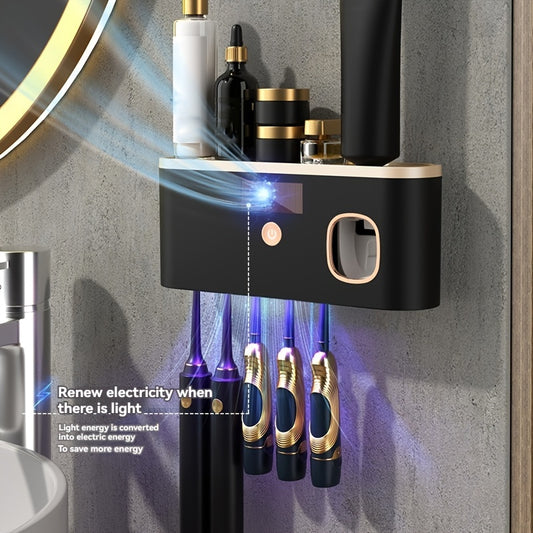 Compact Toothbrush Sanitizer Station - Personal Care Oral Care - Automatic Toothpaste Dispenser, Odorless, Easy Installation, Wall-Mounted Design for a Hygienic Brushing Experience
