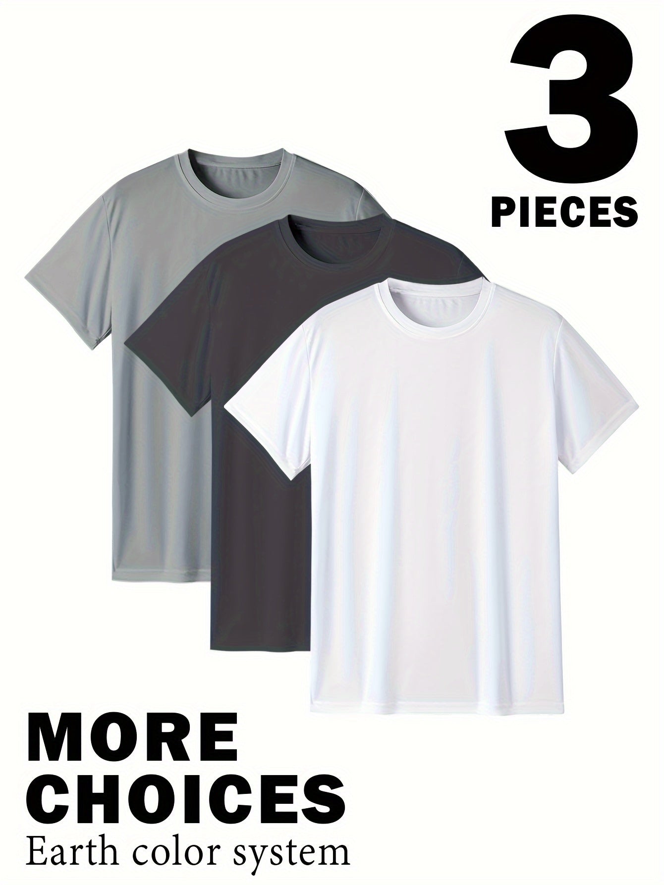 Plus Size Men's Three-Piece Set - Solid Active T-Shirts with Crew Neck, Short Sleeve, Casual, Comfy, and Breathable for Summer Wear
