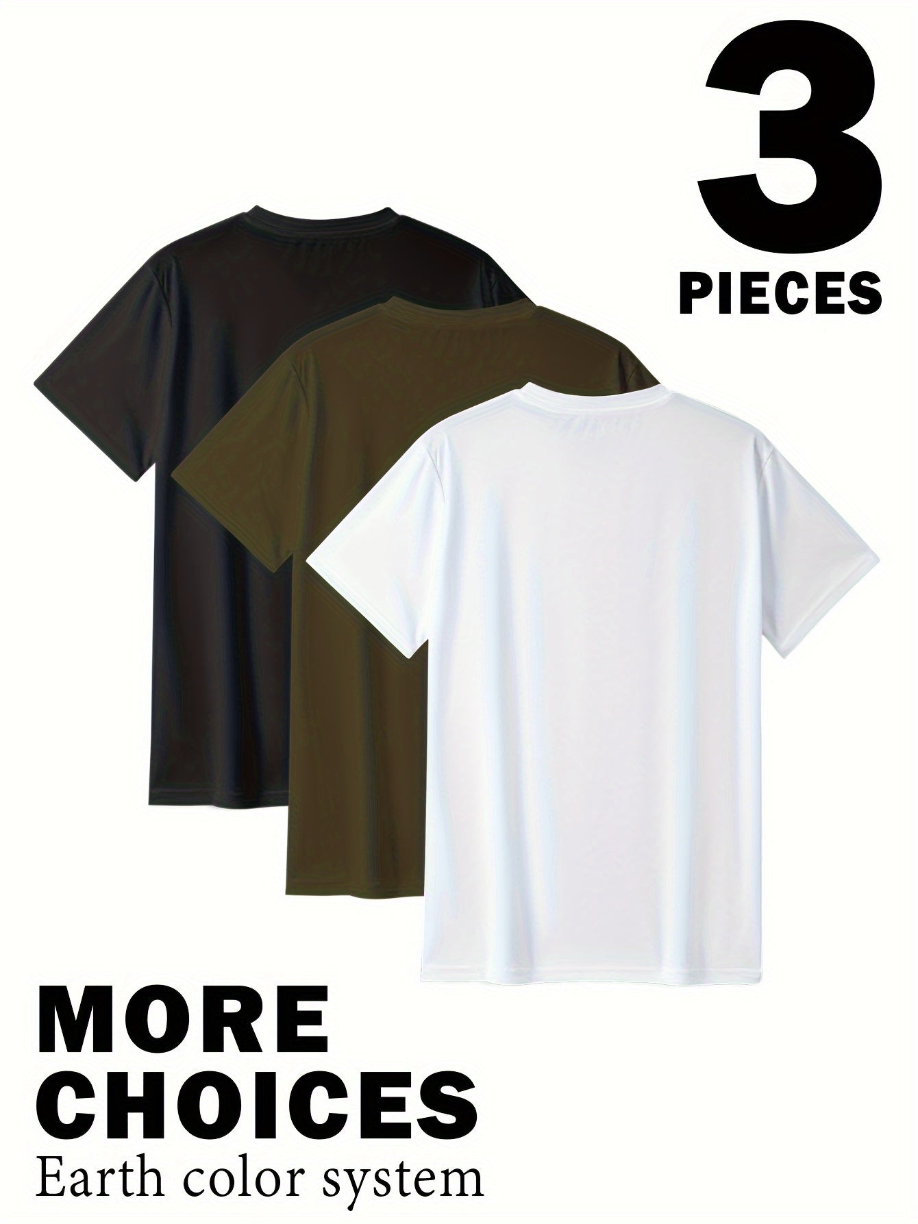 Plus Size Men's Three-Piece Set - Solid Active T-Shirts with Crew Neck, Short Sleeve, Casual, Comfy, and Breathable for Summer Wear
