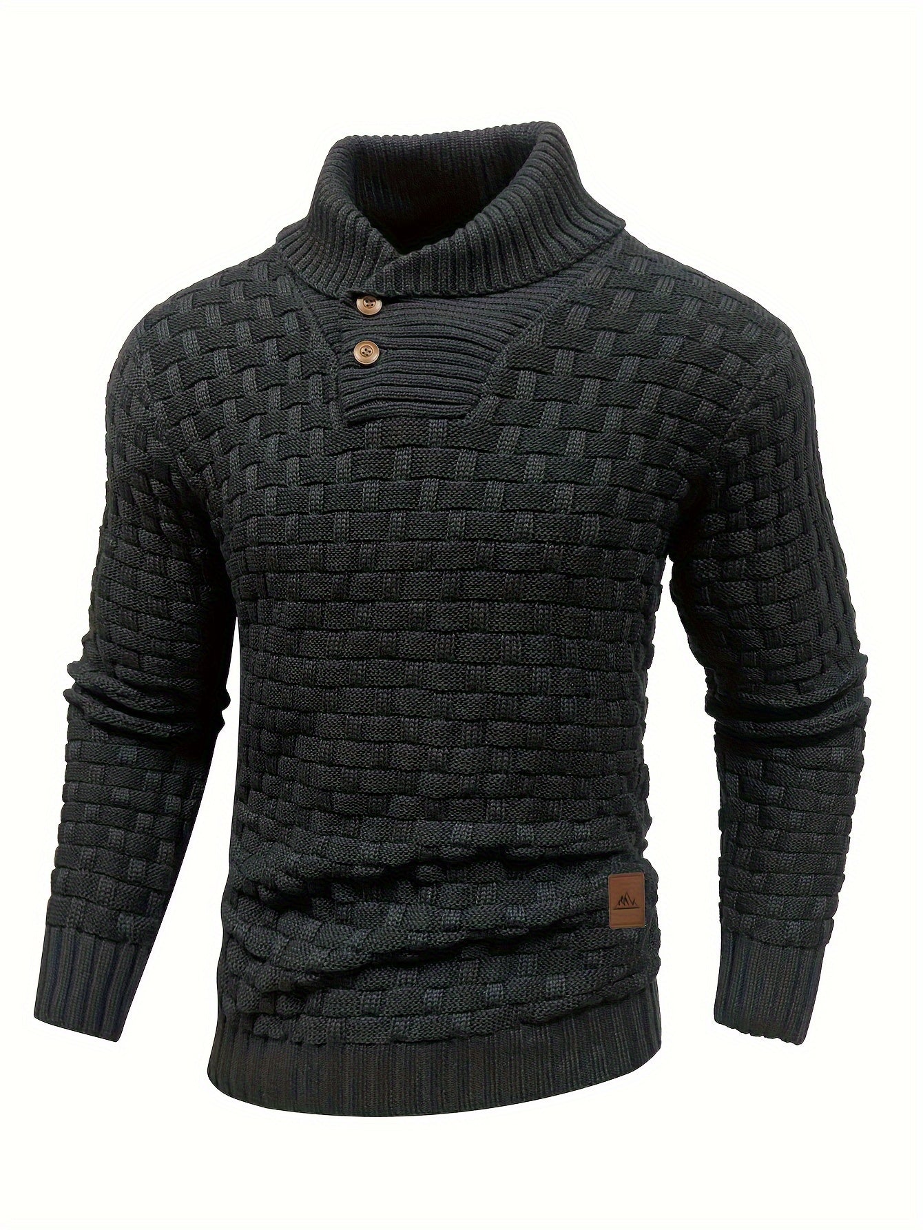 Mens Premium Buttoned Turtleneck Waffle Knit Sweater - Stylish Casual to Business Commuter - Ultra-Comfortable, Warm & Refined Pullover for Effortless Fall & Winter Style