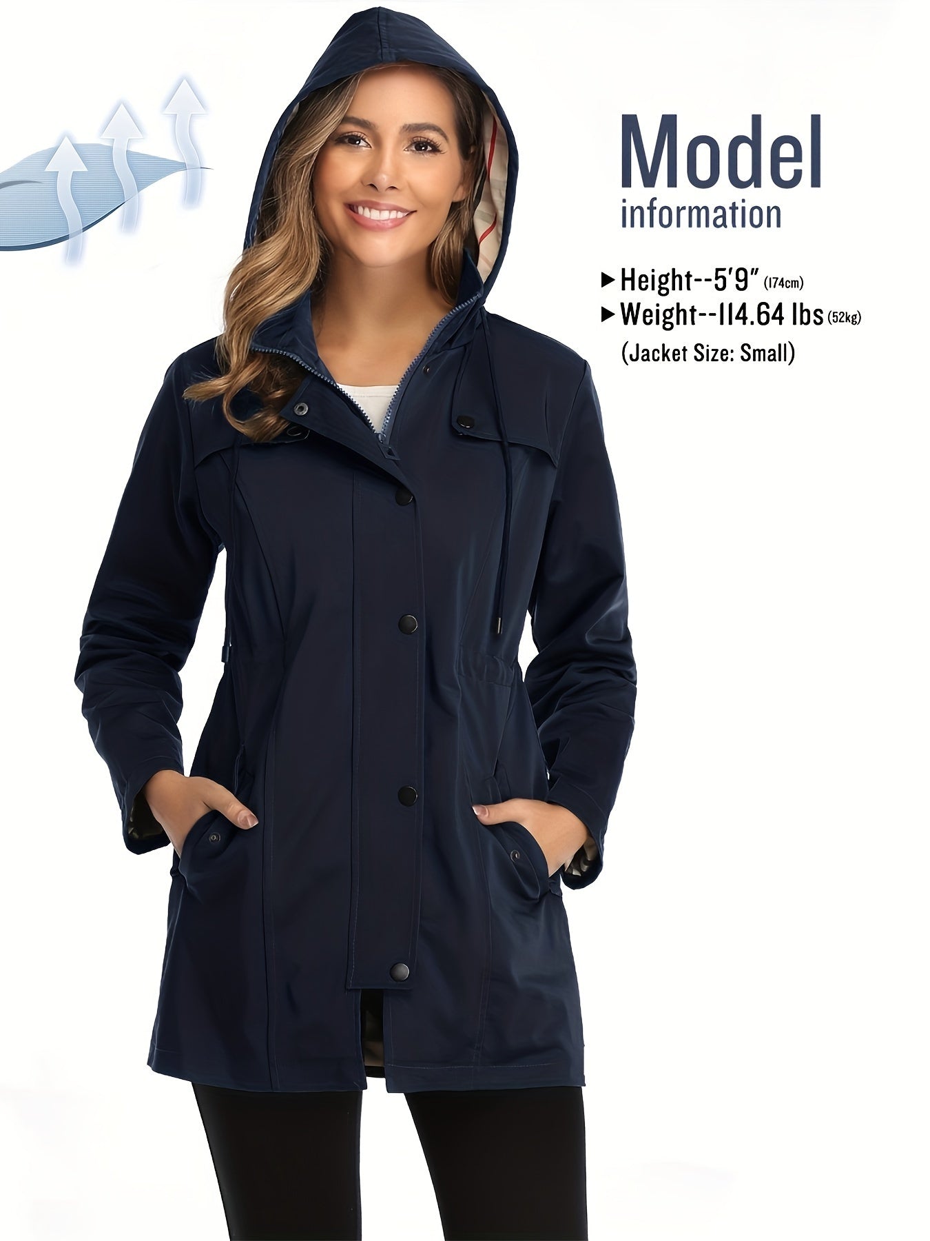 Women's Long Hooded Rain Jacket Outdoor Raincoat Windbreaker