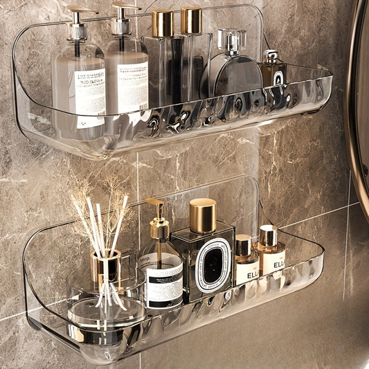 Acrylic Wall-Mounted Storage Shelf, 1-Pack - Transparent, No-Drill Design for Bathroom and Cosmetic Organizer, Unscented, Electricity-Free, Battery-Free