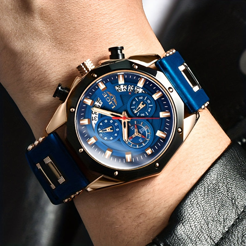 Lige 2024 Chronograph Calendar Men's Watch - Luminous Quartz Watch with Outdoor Casual Style, Waterproof and Suitable for Students or Men as a Gift