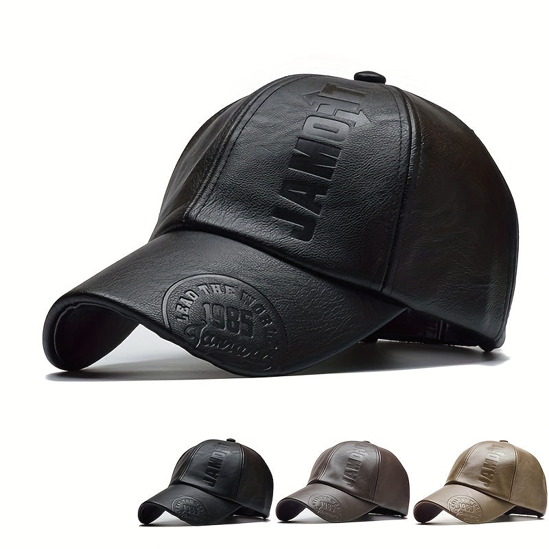 Premium Mens PU Leather Baseball Cap - Stylish, Adjustable, & Breathable Sun Hat for Casual Wear - Comfortable, All-Day Sun Protection with Quick-Adjust Fit