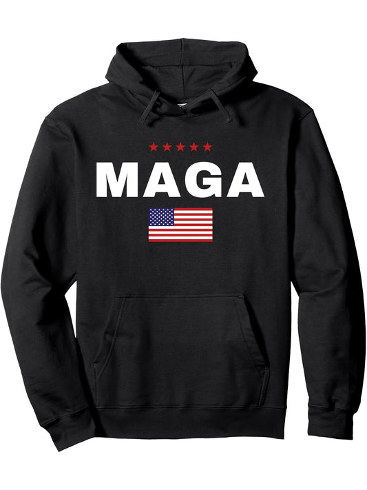 2024 MAGA Presidential Election Graphic Pullover Hoodie - Men's Fashion Hoodie with Soft Fleece Lining, Long Sleeve, Casual and Patriotic Gift