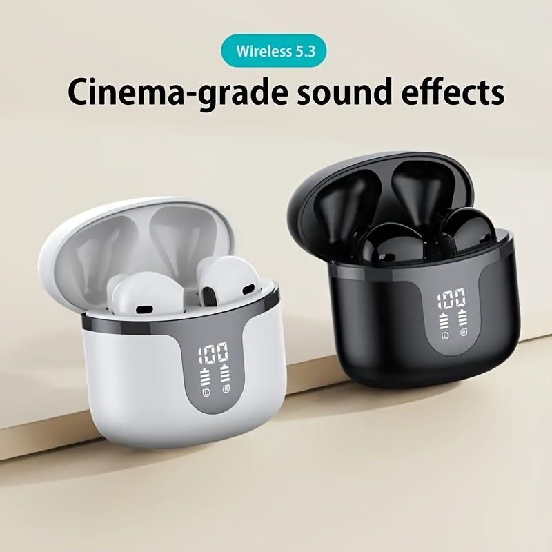 Wireless Gaming Headset - 5.3mm Speaker, 13MM Driver, Built-in Noise-Cancelling Microphone, Type-C Fast Charging Case, Stereo Sound, Digital Display, Compatible with iPhone and Android, Ideal for Gaming, Business, Sports, and Music Lovers