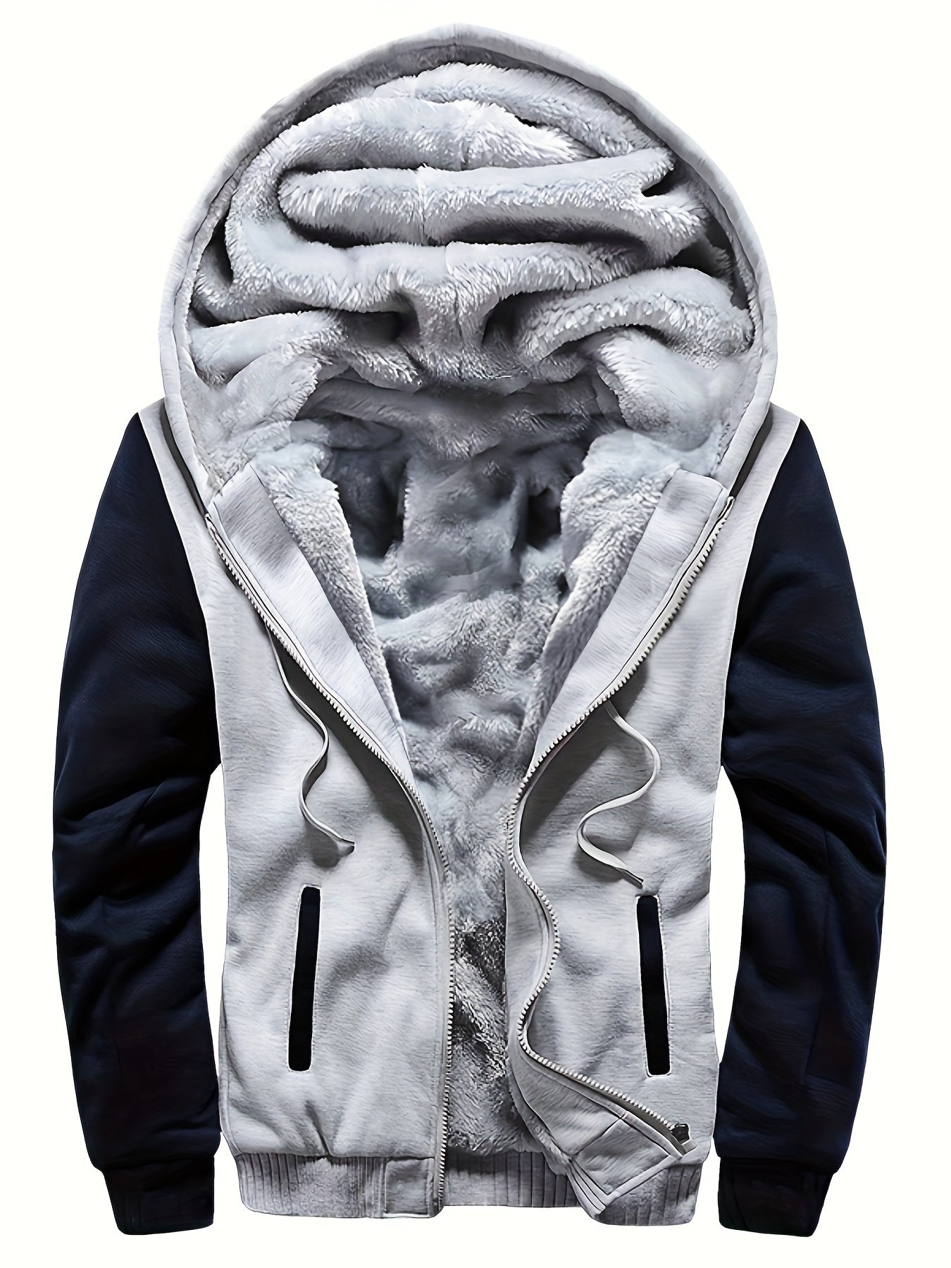 WarmthMax Fleece Hooded Jacket - Soft, Breathable, Water-Resistant, and Insulating - Perfect for Casual Fall and Winter Outdoor Activities, Color Block Design, Coat Style