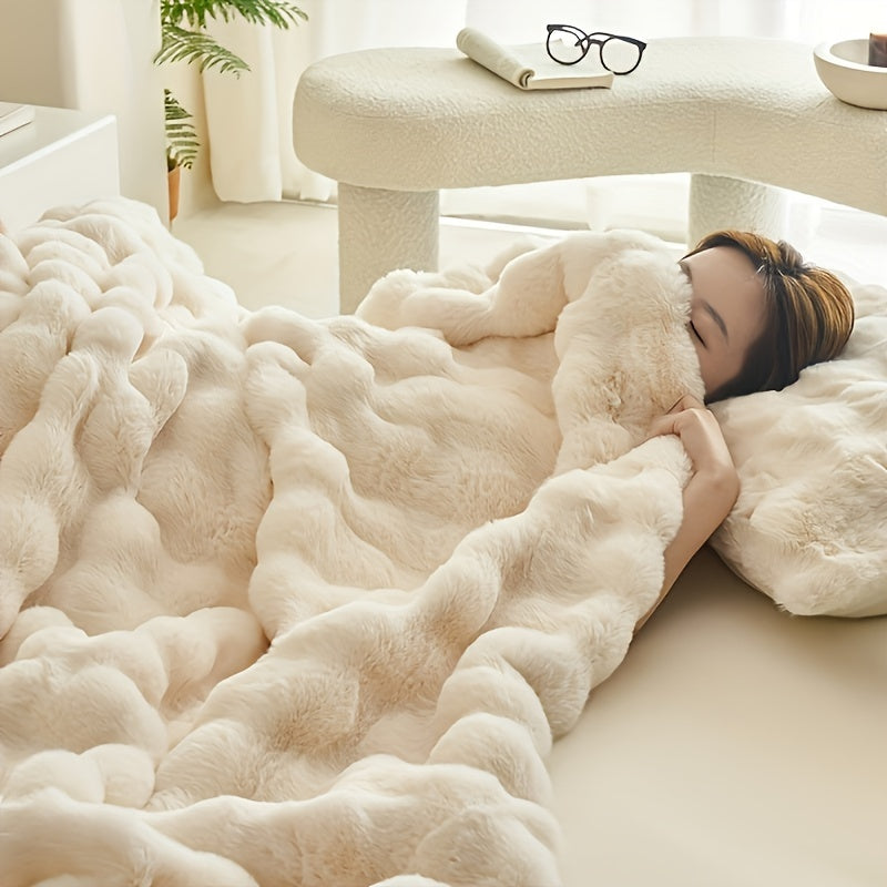 Plush Double-Sided Faux Rabbit Fleece Blanket - Ultra Soft, Warm, Cozy, Multifunctional, All-Season, Versatile, Easy to Care, Perfect for Bedroom, Guest Room, Living Room, Student Dormitory, Car, and Travel