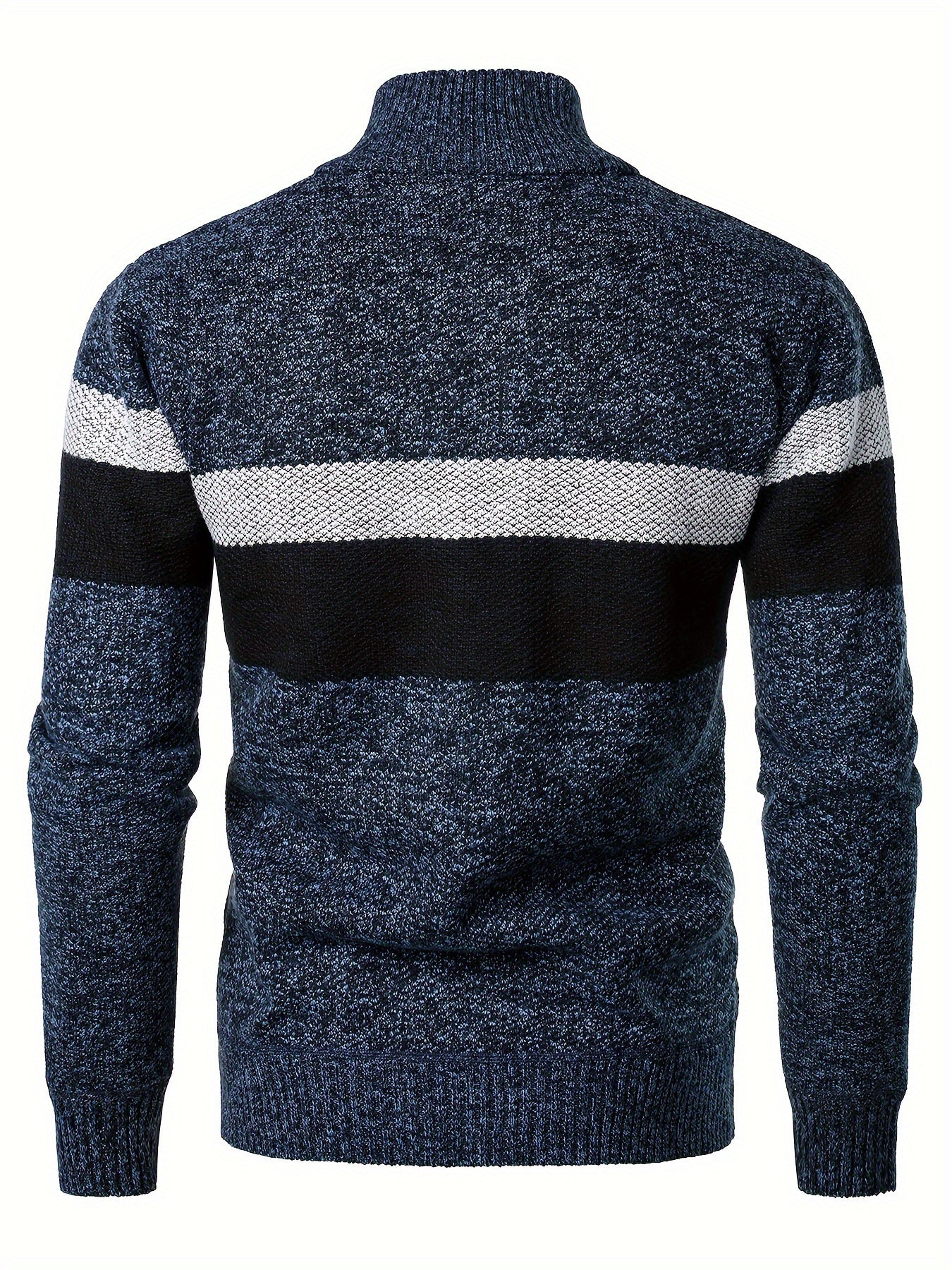 Autumn/Winter Collection: Men's Long Sleeve Casual Knit Sweater with 1/4 Zipper, Color Block Design, Polyester, Regular Fit