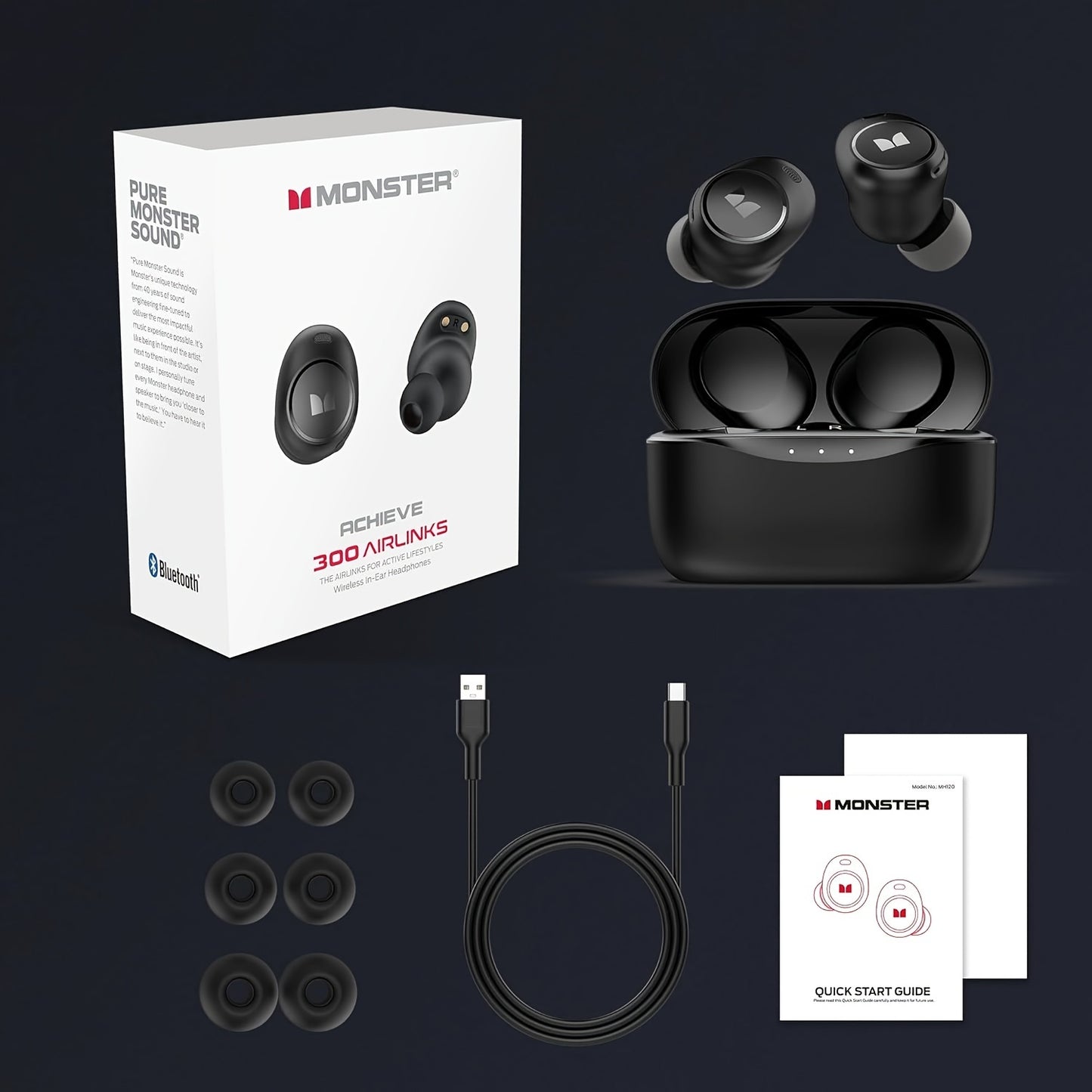 Wireless Monster Earbuds, AirLinks Touch Control Headphones with Charging Case