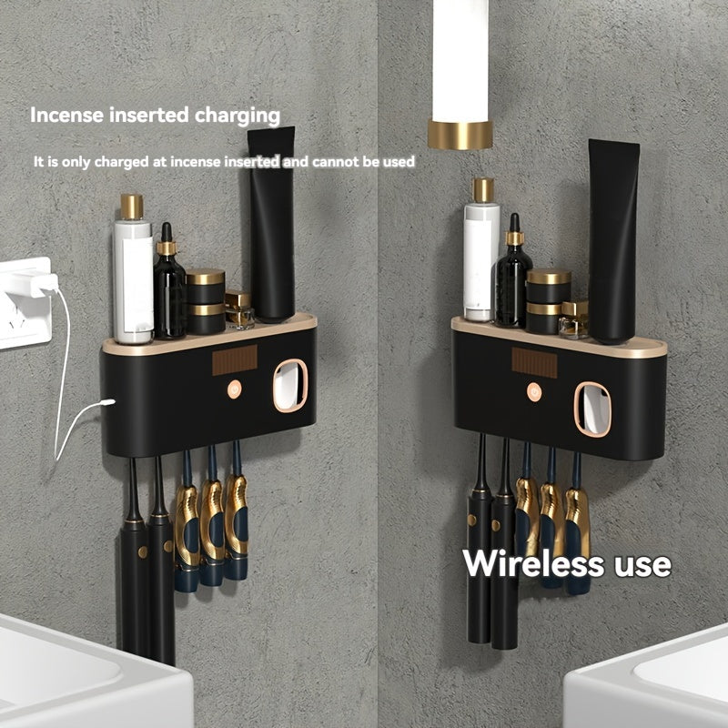 Compact Toothbrush Sanitizer Station - Personal Care Oral Care - Automatic Toothpaste Dispenser, Odorless, Easy Installation, Wall-Mounted Design for a Hygienic Brushing Experience