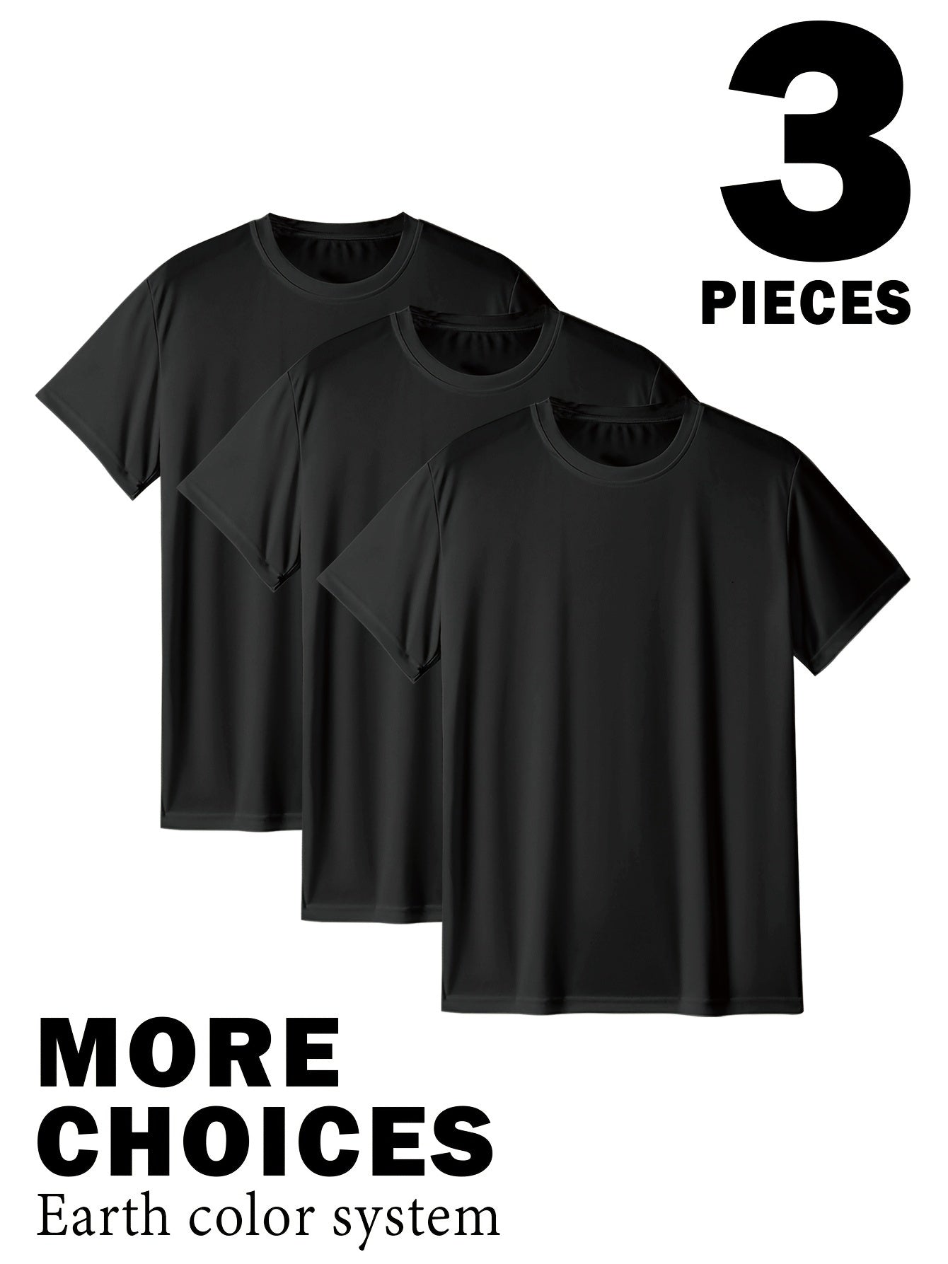 Plus Size Men's Three-Piece Set - Solid Active T-Shirts with Crew Neck, Short Sleeve, Casual, Comfy, and Breathable for Summer Wear
