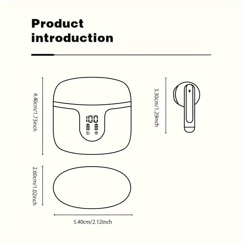 Wireless Gaming Headset - 5.3mm Speaker, 13MM Driver, Built-in Noise-Cancelling Microphone, Type-C Fast Charging Case, Stereo Sound, Digital Display, Compatible with iPhone and Android, Ideal for Gaming, Business, Sports, and Music Lovers